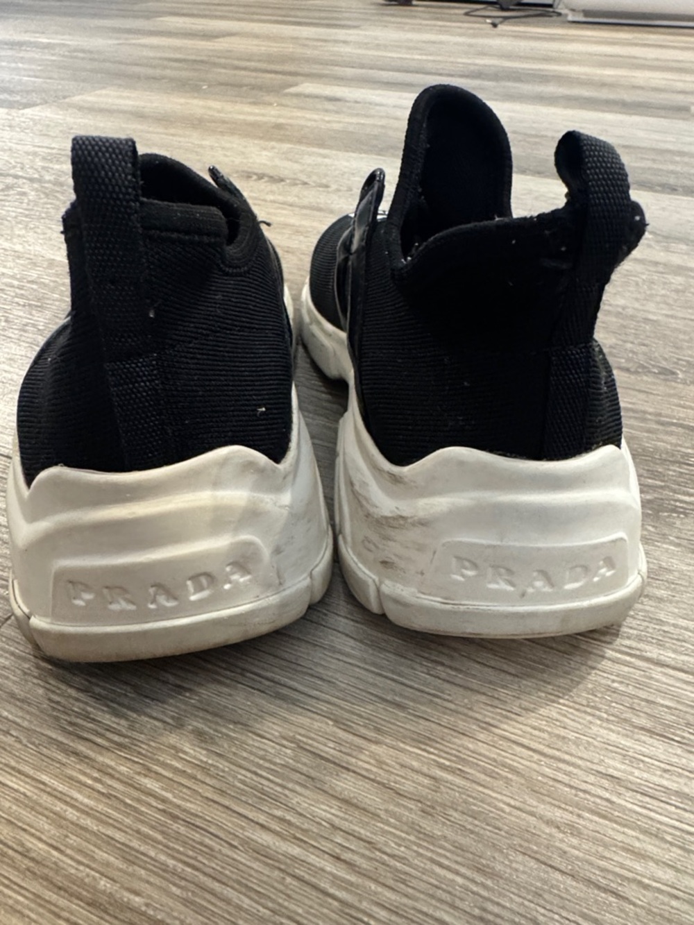 Prada, black and white sock pull on style sneakers size US 7 no laces - Picture 3 of 7